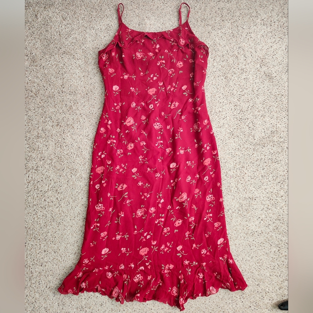 American Eagle Red Rose Floral Midi Dress